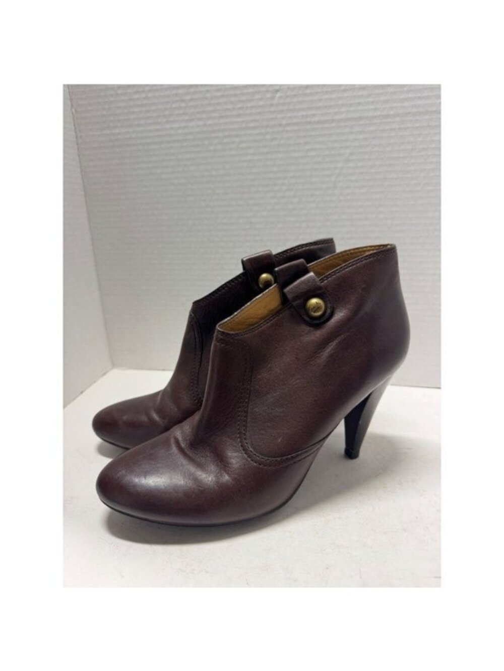 Coach Aliza Dark Brown Leather Ankle Boots Button Detail Stiletto Heels 8 B